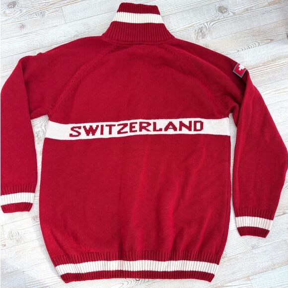 Alpine Swiss Club Switzerland Merino Wool Zip‎ Front Sweater | Red XL - Picture 2 of 10